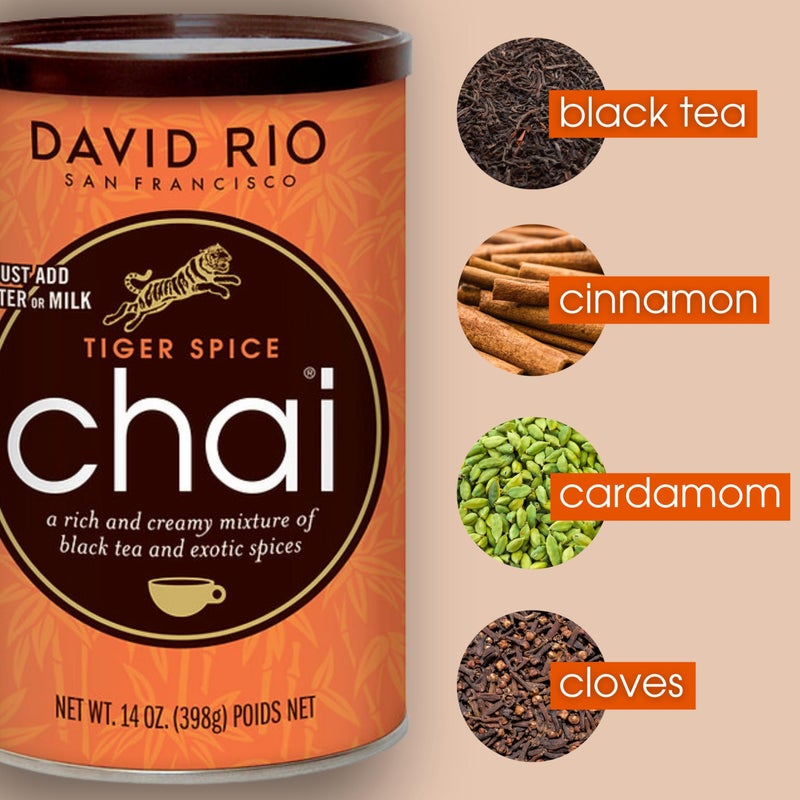 David Rio Tiger Spice Chai Tea Latte Mix, 14 Oz, Black Tea, Organic Spices, Dairy Free, Serve Hot or Cold, Just Add Water or Milk, 14 Servings - Image 3